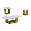 Best Quality Furniture 3pc White Marble Coffee Set with Gold Steel Base