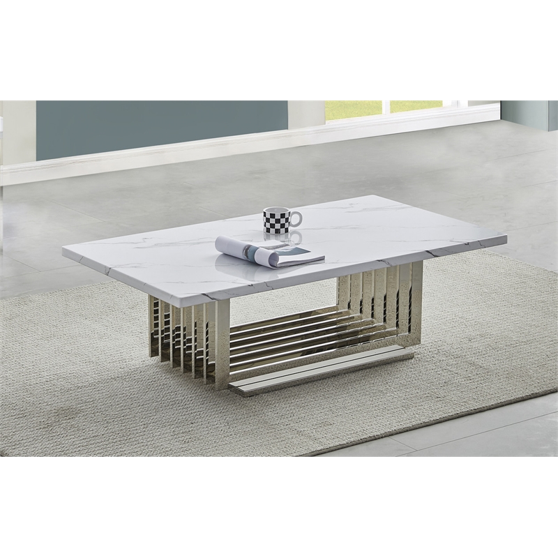 Best Quality Furniture White Marble Coffee Table with Stainless Steel Base