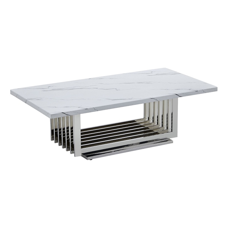 Best Quality Furniture White Marble Coffee Table with Stainless Steel Base