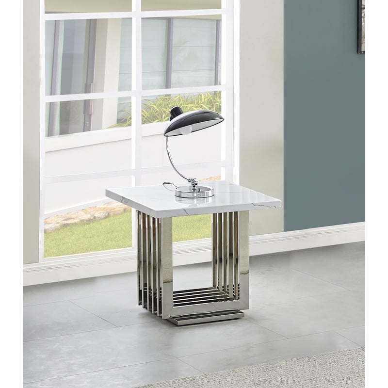 Best Quality Furniture White Marble End Table with Stainless Steel Base