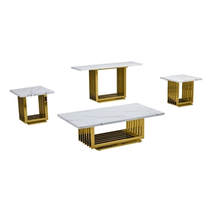 best quality furniture 4pc white marble coffee set with gold steel base