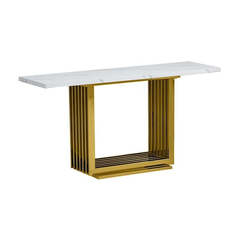 Best Quality Furniture 3pc White Marble Coffee Set with Gold Steel Base