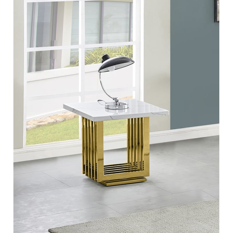 Best Quality Furniture White Marble End Table with Gold Steel Base