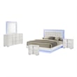 White Wood Lacquer Platform King Size Bedroom Set with Blue LED Lighting