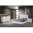 White Wood Lacquer Platform King Size Bedroom Set with Blue LED Lighting
