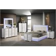White Wood Lacquer Platform Queen Size Bedroom Set with Blue LED Lighting