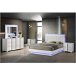 White Wood Lacquer Platform Queen Size Bedroom Set with Blue LED Lighting