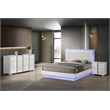 White Wood Lacquer Platform Queen Size Bedroom Set with Blue LED Lighting