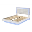 White Wood Lacquer Platform Queen Size Bedroom Set with Blue LED Lighting