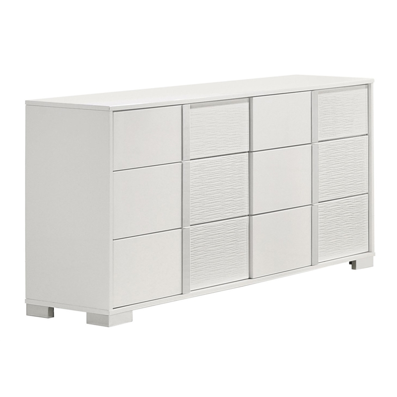 White Wood Lacquer Platform Queen Size Bedroom Set with Blue LED Lighting