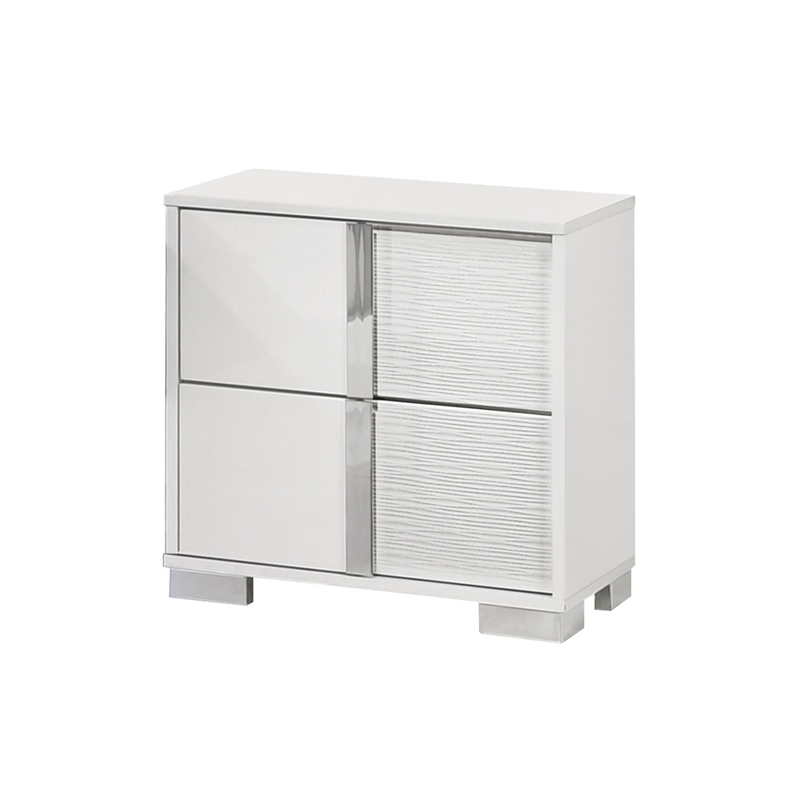 White Wood Lacquer Platform Queen Size Bedroom Set with Blue LED Lighting