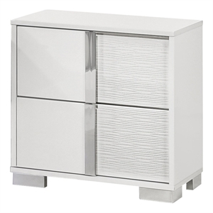 White Wood Lacquer 2 Drawer Nightstand with Metal Trim Accent Handle and Leg