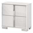 White Wood Lacquer 2 Drawer Nightstand with Metal Trim Accent Handle and Leg