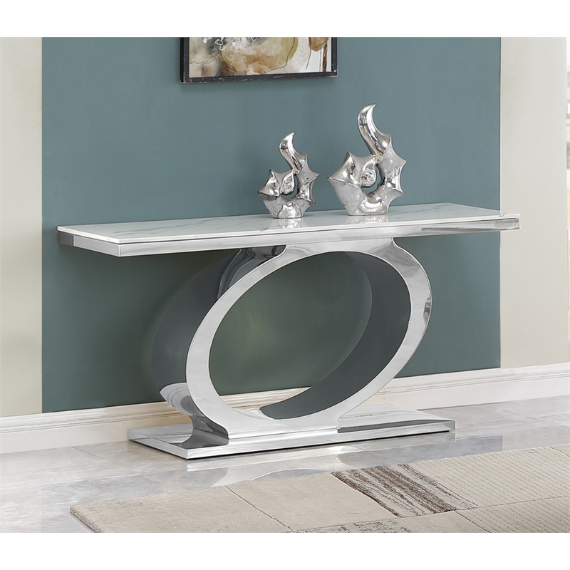 Best Quality Furniture White Marble Console Table with Stainless Steel Oval Base