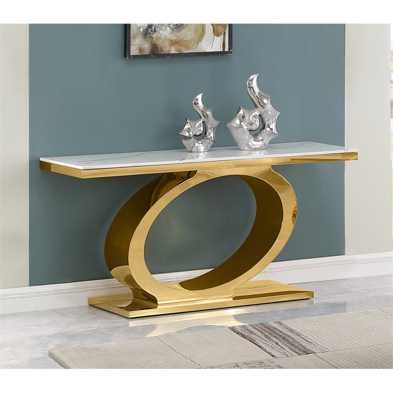 Best Quality Furniture White Marble Console Table with Gold Steel Oval Base