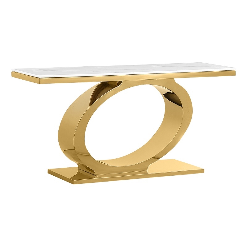 Best Quality Furniture White Marble Console Table with Gold Steel Oval Base
