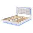 White Wood Lacquer Floating Platform King Size Bed with Blue LED Lighting