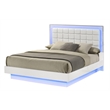 White Wood Lacquer Floating Platform Queen Size Bed with Blue LED Lighting