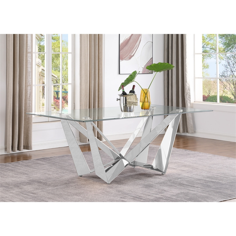 Best Quality Furniture Clear Tempered Glass Dining Table w Stainless Steel