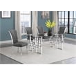 Best Quality Furniture 5pc Clear Glass Dining Set with Dark Gray Velvet Chairs