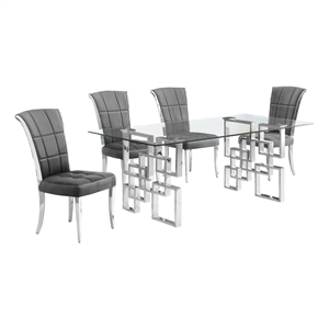 Best Quality Furniture 5pc Clear Glass Dining Set with Dark Gray Velvet Chairs