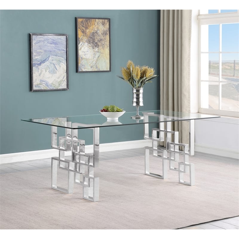 Best Quality Furniture 5pc Clear Glass Dining Set with Black Velvet Chairs