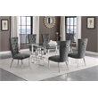 Best Quality Furniture 7pc Clear Glass Dining Set with Dark Gray Velvet Chairs