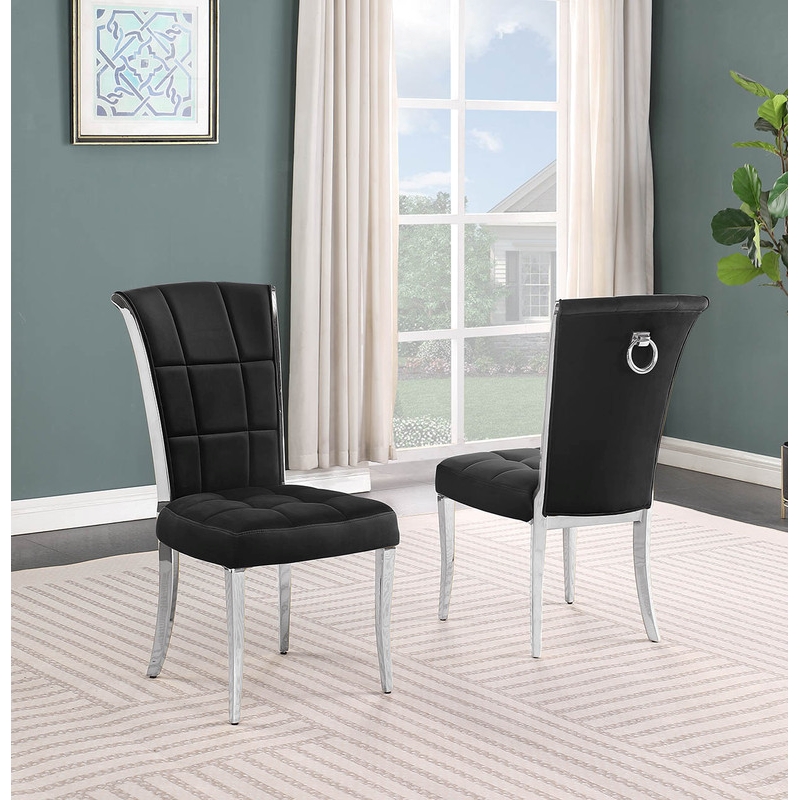 Best Quality Furniture 9pc Clear Glass Dining Set with Black Velvet Chairs