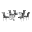 Best Quality Furniture 7pc Clear Glass Dining Set with Dark Gray Velvet Chairs