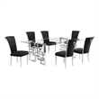 Best Quality Furniture 7pc Clear Glass Dining Set with Black Velvet Chairs
