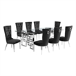 Best Quality Furniture 9pc Clear Glass Dining Set with Black Velvet Chairs