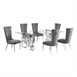 Best Quality Furniture 7pc Clear Glass Dining Set with Dark Gray Velvet Chairs