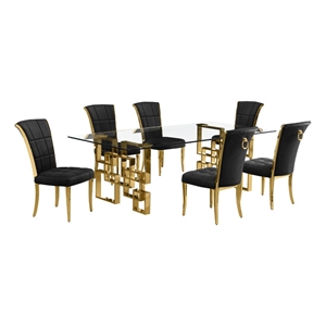 Best Quality Furniture 7pc Clear Glass Dining Set with Black Velvet Chairs