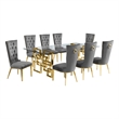 Best Quality Furniture 9pc Clear Glass Dining Set with Dark Gray Velvet Chairs