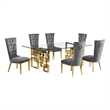 Best Quality Furniture 7pc Clear Glass Dining Set with Dark Gray Velvet Chairs