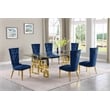 Best Quality Furniture 7pc Clear Glass Dining Set with Navy Blue Velvet Chairs