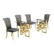 Best Quality Furniture 5pc Clear Glass Dining Set with Dark Gray Velvet Chairs