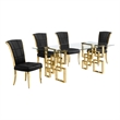 Best Quality Furniture 5pc Clear Glass Dining Set with Black Velvet Chairs