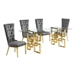 Best Quality Furniture 5pc Clear Glass Dining Set with Dark Gray Velvet Chairs