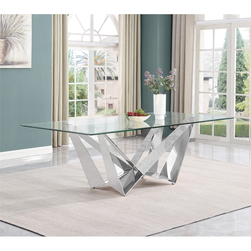 Best Quality Furniture 7pc Clear Glass Dining Set with Navy Blue Velvet Chairs