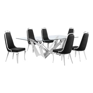 Best Quality Furniture 7pc Clear Glass Dining Set with Black Velvet Chairs