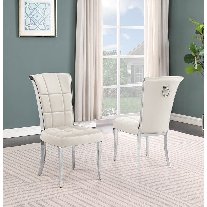 Best Quality Furniture 5pc Clear Glass Dining Set with Cream Velvet Chairs