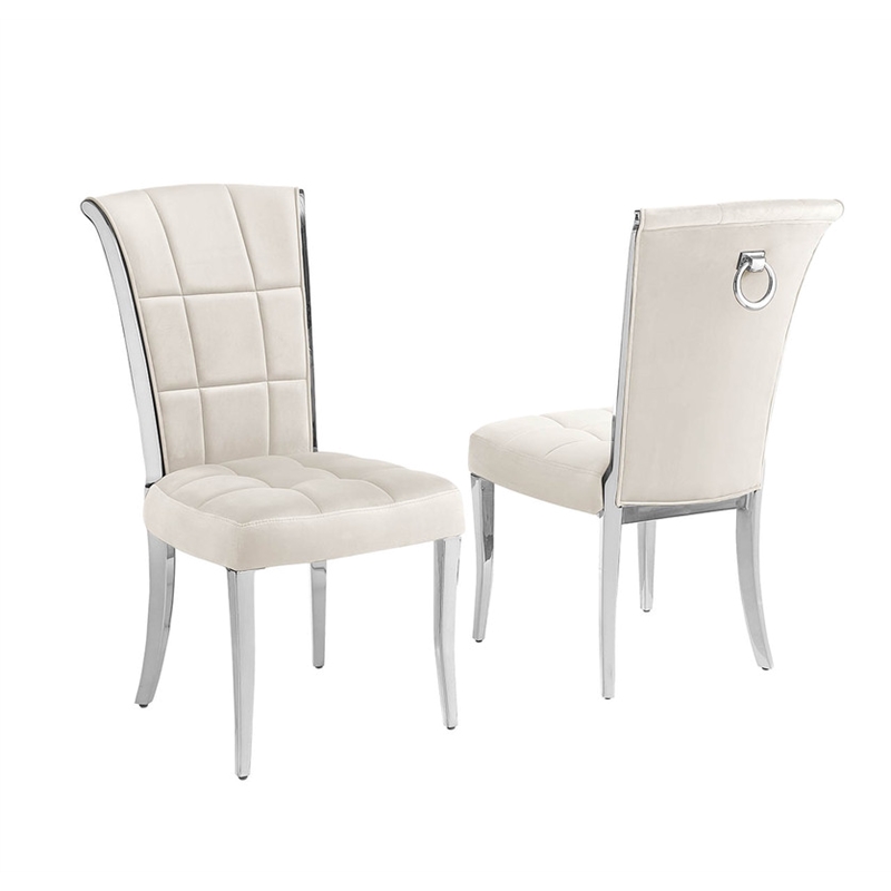 Best Quality Furniture 5pc Clear Glass Dining Set with Cream Velvet Chairs