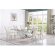Best Quality Furniture 7pc Clear Glass Dining Set with Cream Velvet Chairs