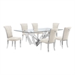 Best Quality Furniture 7pc Clear Glass Dining Set with Cream Velvet Chairs