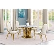 Best Quality Furniture White Marble Dining Set with Lazy Susan and Cream Chairs