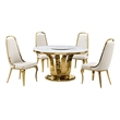 Best Quality Furniture White Marble Dining Set with Lazy Susan and Cream Chairs