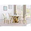 Best Quality Furniture White Marble Dining Set with Lazy Susan and Cream Chairs