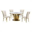 Best Quality Furniture White Marble Dining Set with Lazy Susan and Cream Chairs