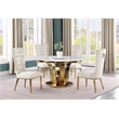 Best Quality Furniture White Marble Dining Set with Lazy Susan and Cream Chairs